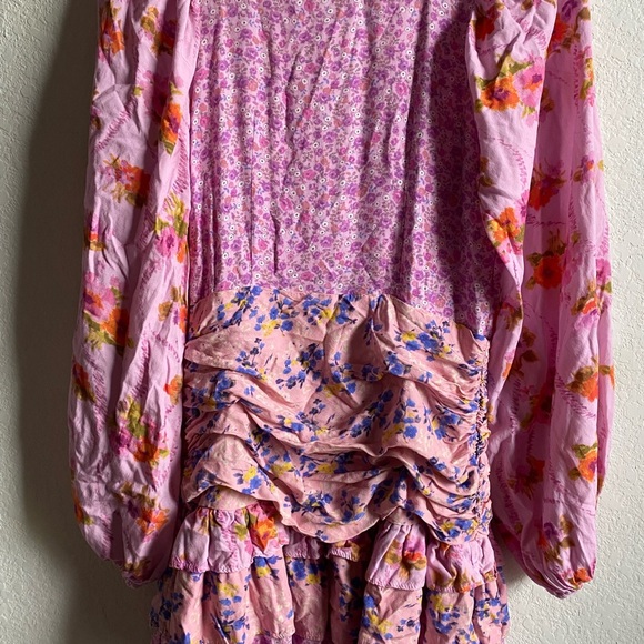 For Love Bell Long Sleeve Floral Dress Layered Ruffle V Neck Boho Cottage Mini S - Picture 14 of 15